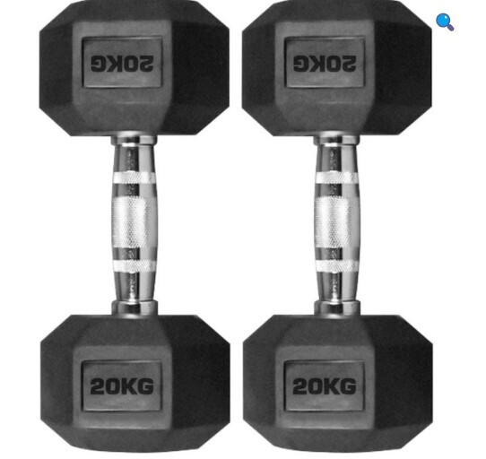 Black Rubber Hex Dumbbells - 20KG Pairs (Model SC-80075)