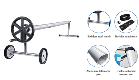 Swimming Pool In-ground Pool Cover Reel with Stainless Steel Frame for 2-1/4" Tubes - Aluminum Poles: 3 x 2.7m