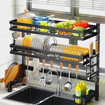 Dish Drying Rack - Over The Sink Dish Drying Rack with Removable Utensil Holder - Large Capacity 2-Tier Dish Rack, Auto-Drainage, Ultra-Stable Structure (Color: Double Layer, Size: 105CM)