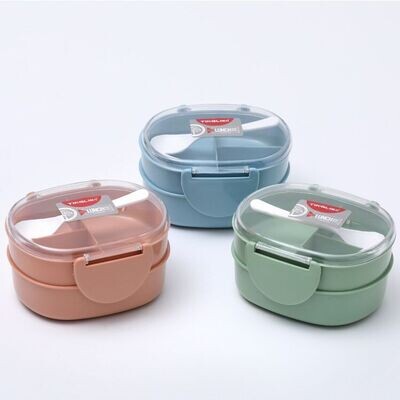 Kids Lunch Box 2 compartments double layer plastic lunch box with Spoon RN1495