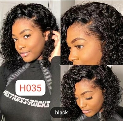 Pure Human Hair Weave - H035 Short Water Wave (8-Inch Length) with Frontal Lace