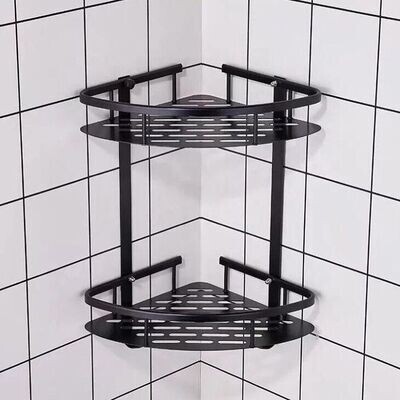 Black 2 Layer Aluminum Shower Caddy Bathroom Corner Shelf