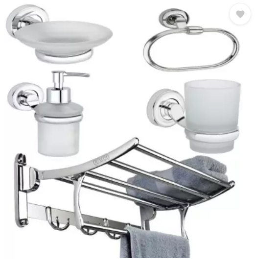 Stainless Steel Bathroom Set (Pack of 5) with Stylish Soap Dispenser