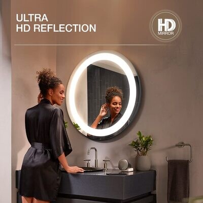 KOHLER Vitality Circular Mirror 30" (76.2 cm) Diameter with Inset LED Lights, Touchless Switch, and Defogger