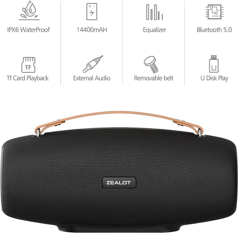 ZEALOT S67 Bluetooth Speaker - 75W Wireless Portable Speaker with IPX6 Waterproof, 14,400mAh Battery,