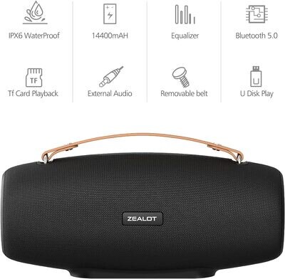 ZEALOT S67 Bluetooth Speaker - 75W Wireless Portable Speaker with IPX6 Waterproof, 14,400mAh Battery,