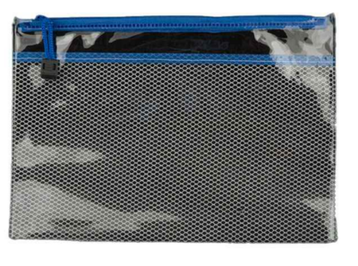 Pencil Pouch - Zipper Bag with Transparent Mesh and Two Pockets Inside, A5 Size, Model A5-ZIPBAG