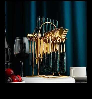 Nordic Style Stainless Steel Cutlery Set - 24pc Set Green