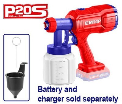 EMTOP ELSG2002 20V Lithium-Ion Spray Gun - Precision Painting and Versatility (Battery and Charger Sold Separately)