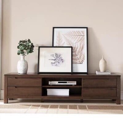 Modern TV Stand TVS-18 - Particle Board & Wood Frame - L180XW40XH45cm - Walnut Brown