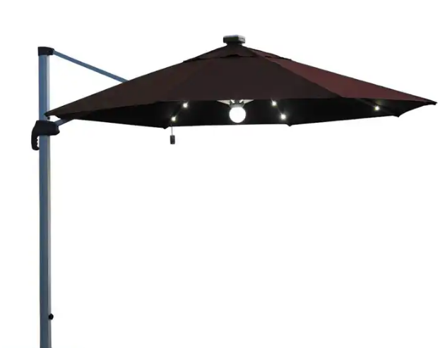 PHI VILLA 10ft Solar LED Cantilever Offset Patio Gazebo Umbrella - Black