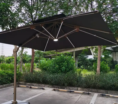 PHI VILLA Parasol 10ft Solar LED Cantilever Offset Patio Gazebo Umbrella - Grey