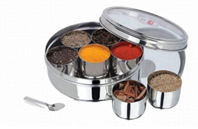 Signature max fresh No 4 Masala Box. set of masala dabba, 1 spoon, 7 wati small bowls, see through lid