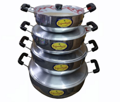 Signature Belly Pot Cooking Pot - Indian Kadai with Plastic Lid, Set of 4 Sizes 24cm, 26cm, 28cm, 30cm (4L, 5L, 6L, 7L) Gift Set
