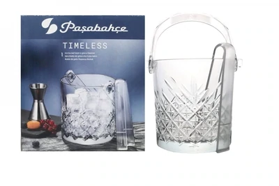 Pasabahce Timeless Clear Glass Ice Bucket Set with Plastic Tongs 1L Bottle Wine Champagne Bucket with Handle, Wine Chiller #530068