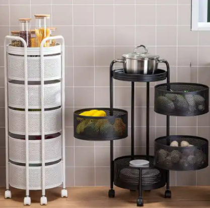 Multi-layer Rotating Round Kitchen Vegetable Rack - Efficient Storage Solution (White)