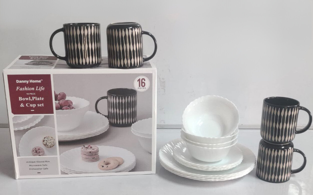 Danny Home 16pc Ceramic Dinner Set - Plates, Bowls, Side Plates, Cups