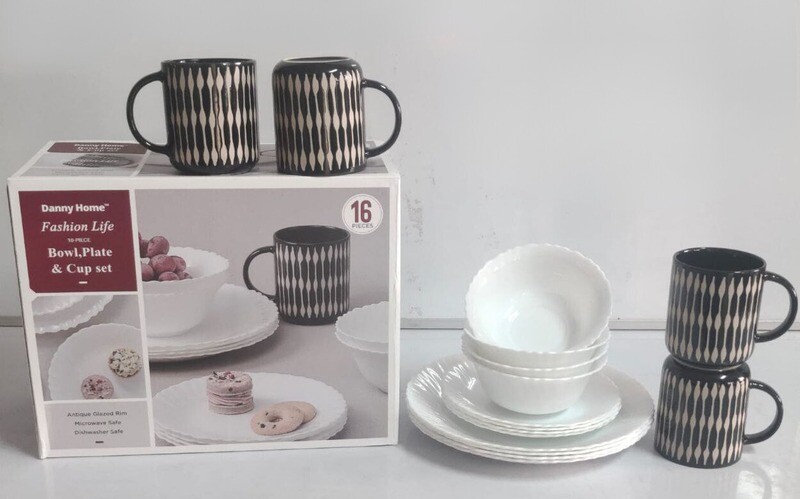 Danny Home Dinner Set 16pc, ceramic with plates, Bowls and side plates