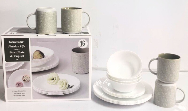 Danny Home 16pc Ceramic Dinner Set - Plates, Bowls, Side Plates, Cups
