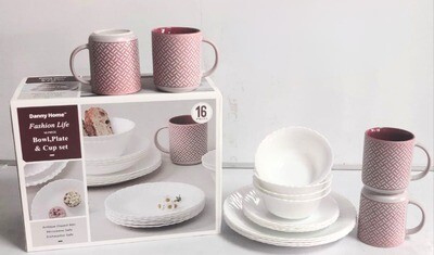 Danny Home 16pc Ceramic Dinner Set - Plates, Bowls, Side Plates, Cups