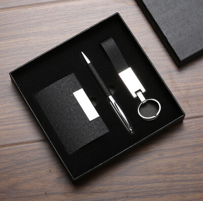 Luxury 3-in-1 Pen Keychain and Card Holder Boxed Business Gift Set (Available in Black, Blue & Silver)