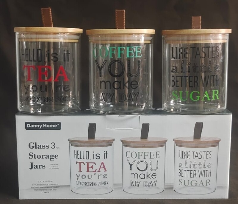 Redberry 3pcs Glass Storage Jars With Airtight Lids 10x11.5cm model 1988-74