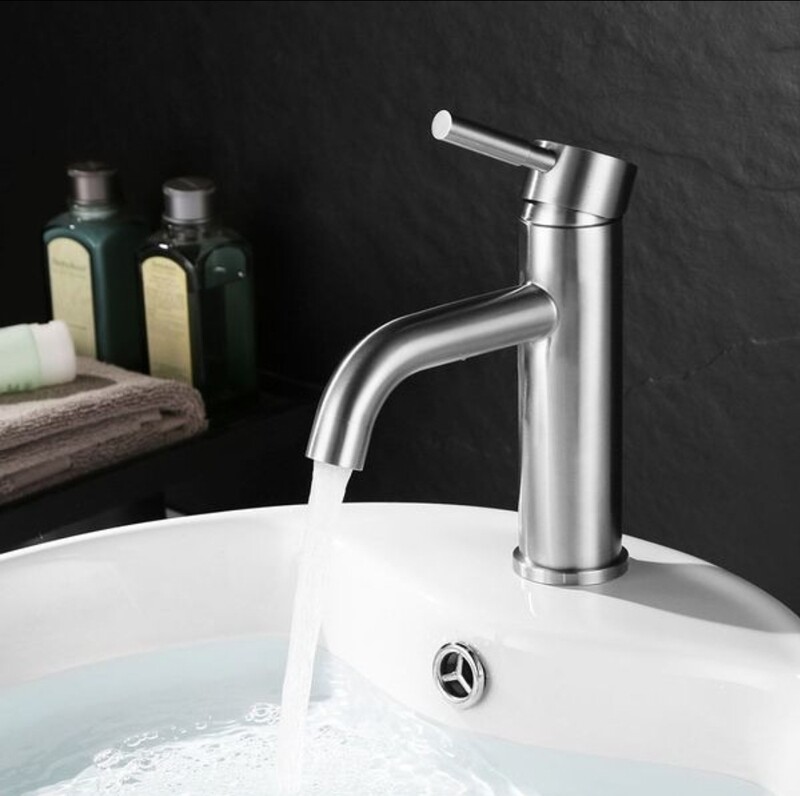 Stainless steel bathroom faucet. Single handle operation. Corrosion and