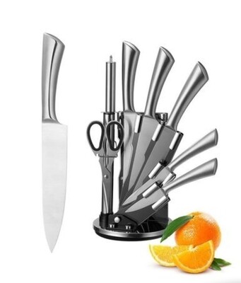 Forging Family 9pcs Chef&#39;s Knife Set with Rotating Holder - 8-Piece Stainless Steel Cutlery Ensemble with Acrylic Stand