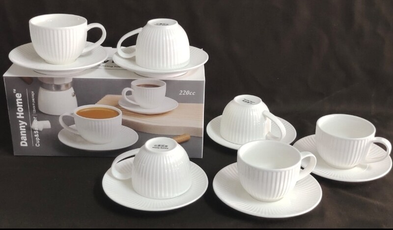Danny Home Fine Porcelain Cup &amp; Saucer Set 220ml 6pcs in Gift Box (BW22-11)