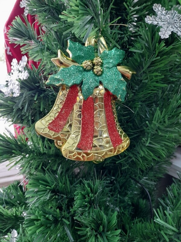 Christmas Decoration - Large Hanging Bell 19x14cm in Gold, Red &amp; Green - Model CZS-20262