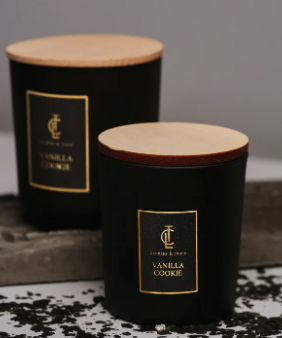 Vanilla Cookie Scented Candle - 150g Black Cup with Bamboo Lid