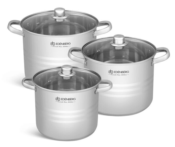 Edenberg Cookware Set - Stainless Steel Deep Pots 6pcs EB-525: Induction friendly non stick pots