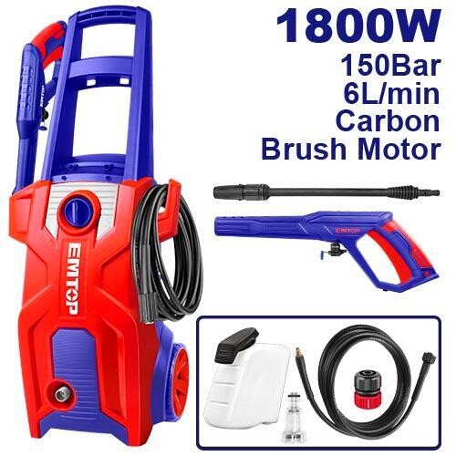 EMTOP EHPW1801 High Pressure Washer - 1800W, 150Bar (2200PSI), Auto Stop System