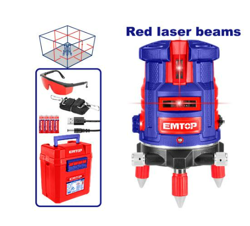 EMTOP Laser Level: ESLE53001 Self-Leveling Line Laser (Red Laser Beams)