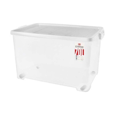 Double Lock DL5116 Clear Storage Organizer 50L with Latches - Transparent Storage Box with Wheels