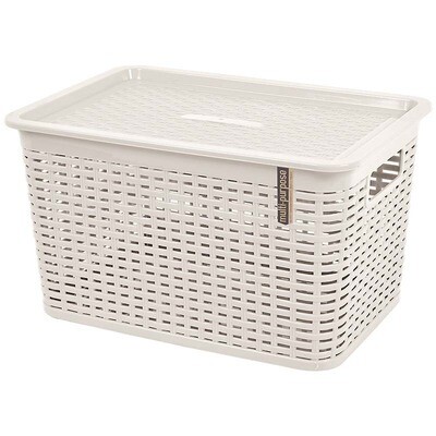 Double Lock DL3120 White Rattan Basket - Home Medium Plastic Rattan Storage Box Organizer