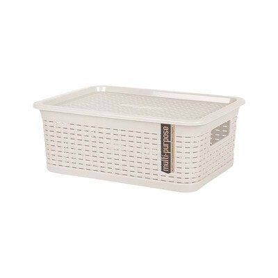 Double Lock DL3117 White Rattan Basket - Stylish Storage Organizer for Bathroom, Bedroom, Kitchen