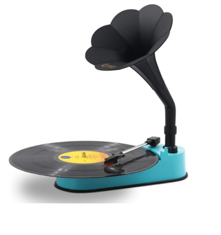 VMO-003/BT303 Turntable Record Player with Horn Speaker - Classic Phonograph Style, Bluetooth Playback, Blue