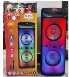 GY-1022 Portable Wireless Karaoke Speaker with Dual 10-Inch Woofer - Includes Wireless Mic, Remote Control, and Power Adaptor