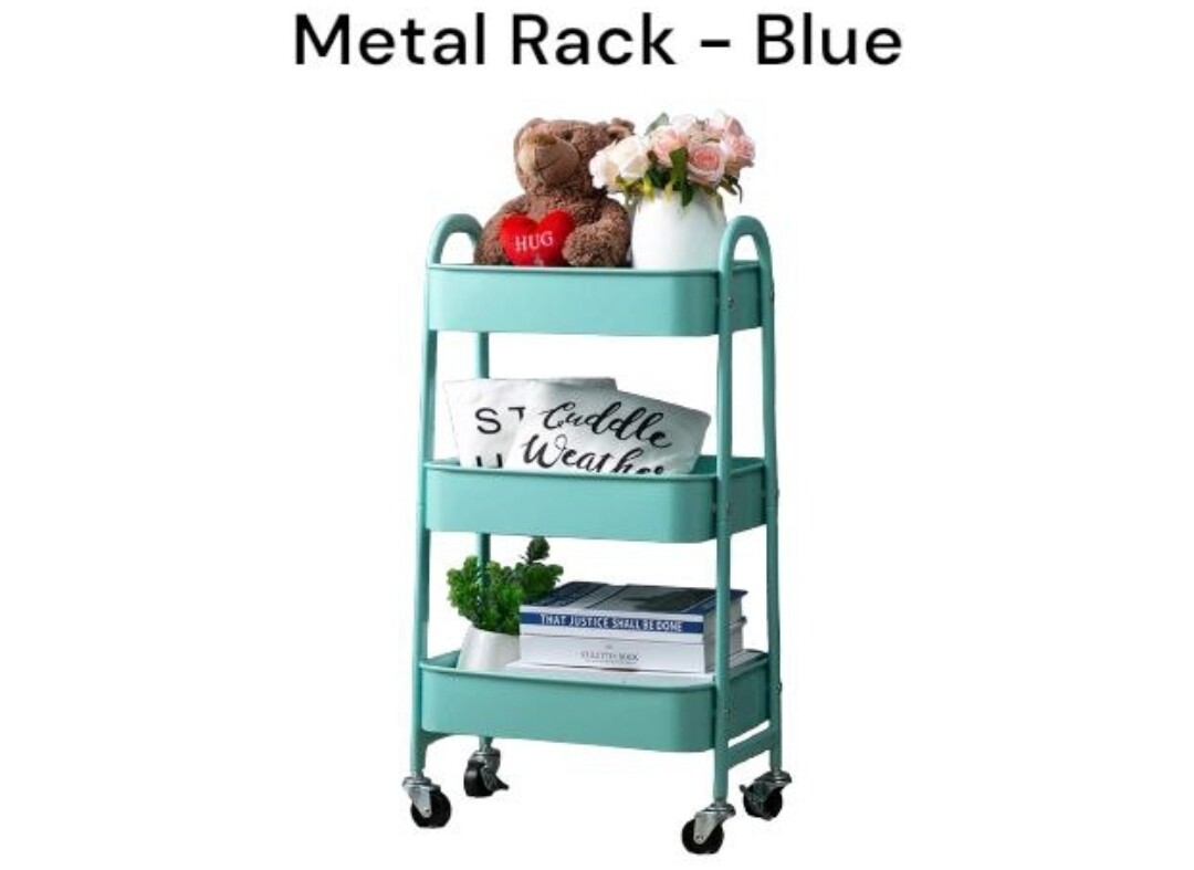 Signature Strong Multipurpose Metal Rack 3 Levels with Wheels - Organize with Ease KT002 BLUE