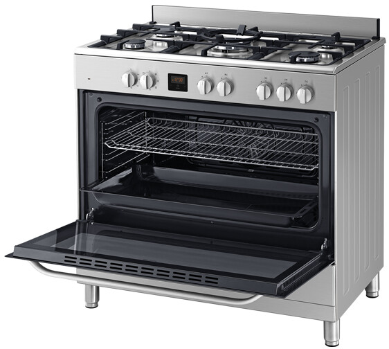SAMSUNG 90*60cm 5 Gas (1 Wok) Free Standing Cooker: NY90T5010SS - Easy, Convenient Cooking with Triple Power Burner