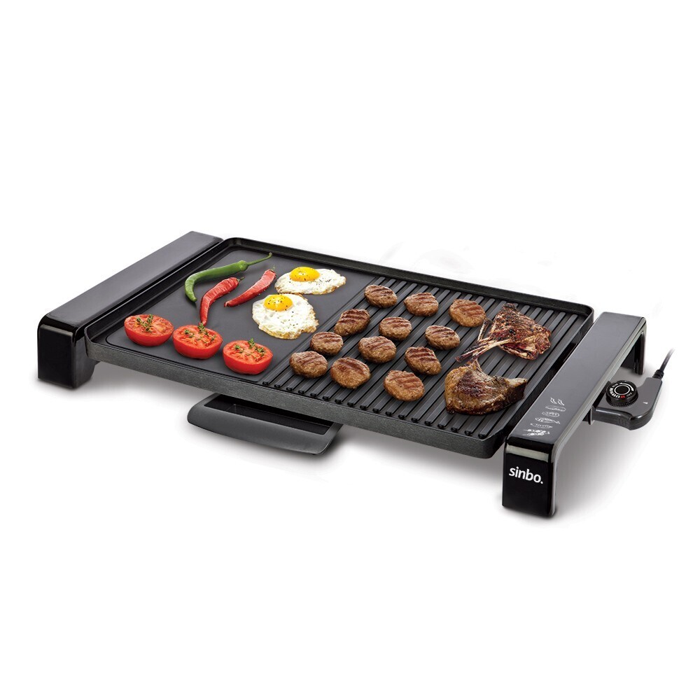 Sinbo SBG 7108 Electric Casting Grill - 2000W Power, 5 Heat Settings, Non-Stick Ribbed/Smooth Surface
