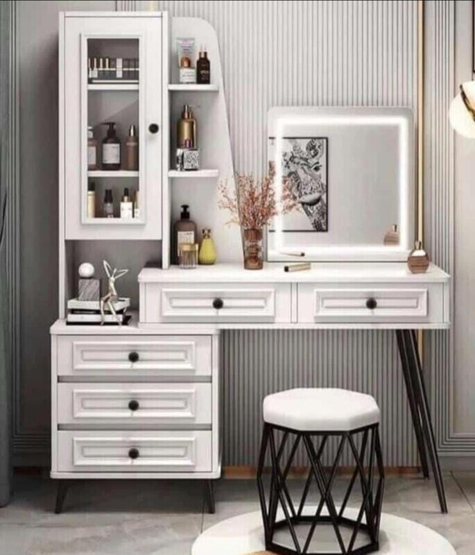 Modern Makeup Dressing Table - SUNESA Bedroom Vanity Set with Mirror, Desk, and Storage Side Cabinet