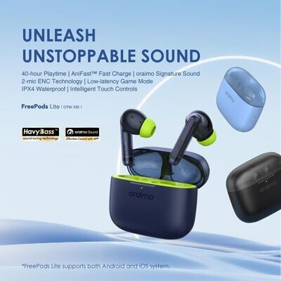Oraimo Free Pods Lite OTW-330 Wireless Earbuds with APP Control - 40-Hour Playtime, Fast Charging, oraimo Signature Sound