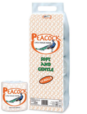 Peacock Toilet Tissue Paper Rolls - 40pcs Value Pack: 2-Ply, Biodegradable, and Durable