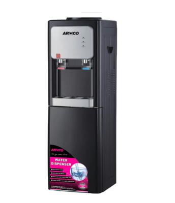 Armco AD-16FHN-LN1(B) Water Dispenser - 2 Tap Hot & 1 Normal, With Cabinet, Black with Silver Front Panel