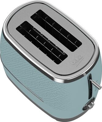 BEKO Cosmopolis Toaster TAM8202CR - Retro Duck Egg Teal Design, Extra Wide Slot 2-Slice with Defrost, Reheat, and Cancel Functions