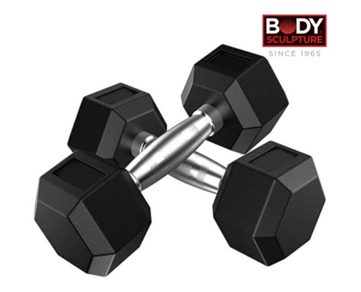 Body Sculpture Rubber Hexagon Dumbbell Set BW-460 - 30kg (2pcs) for Intensive Strength Training"