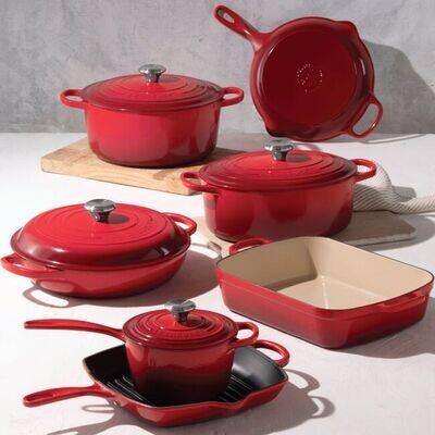 Basque Enameled Cast Iron Cookware Set 7PCS (Rouge Red)