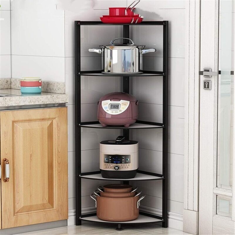 Stainless Steel Kitchen Rack Triangular Wall Corner 4 Layer Organizer - Compact Size (H100xL48CM)